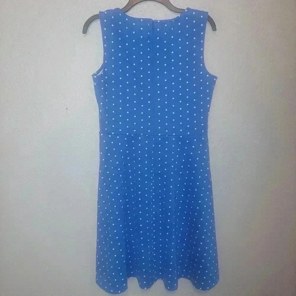 Talbots Blue White Polka Dot Sleeveless Dress Back Zip Love Lucy Size Medium - Picture 2 of 7